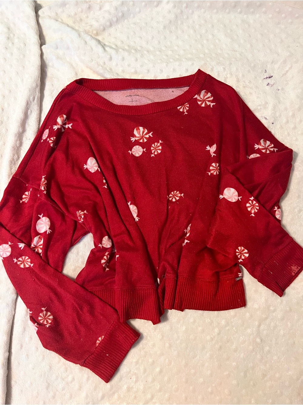 Gilly Hicks Red Crewneck Sweater with Candy Cane design